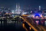 View Of The Illuminated City Of Cologne, The Cologne Cathedral, The Hohenzollernbridge And The&nbsp;River